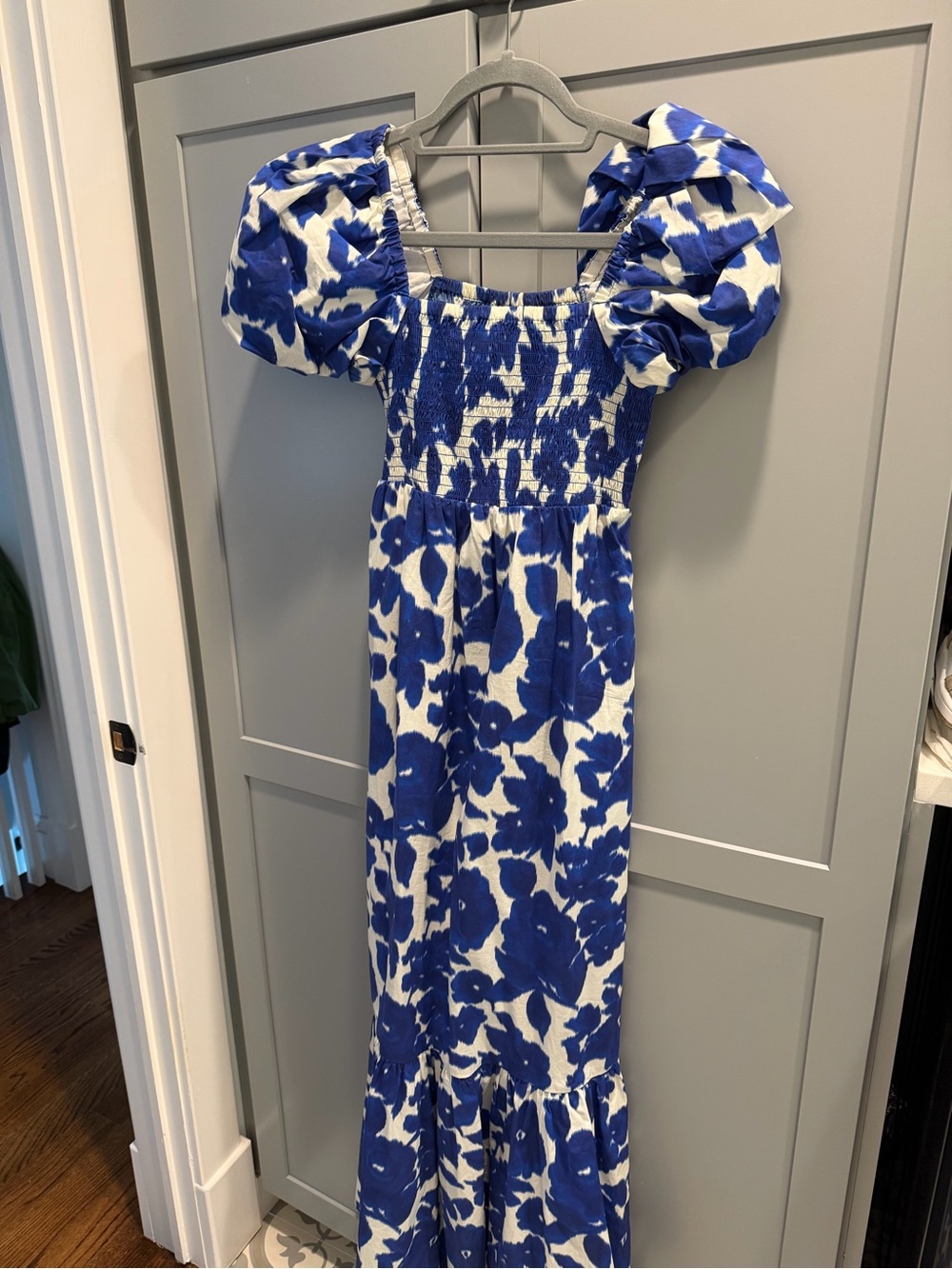 Tuckernuck Blue and White Floral Puff-Sleeve Maxi Dress